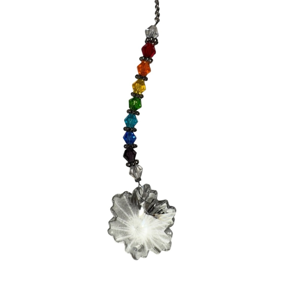 Crystal Flower Suncatcher Pendant with Rainbow Beads